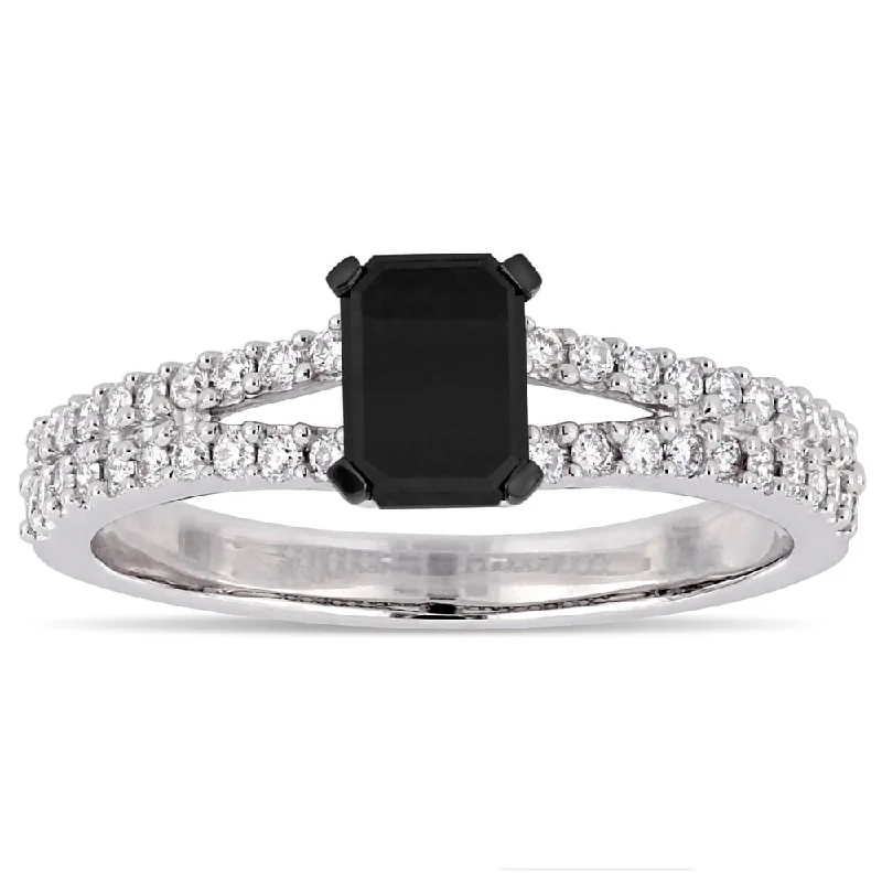 Miadora Signature Collection 14k White Gold 1ct Black and White Diamond Split Shank Engagement Ring