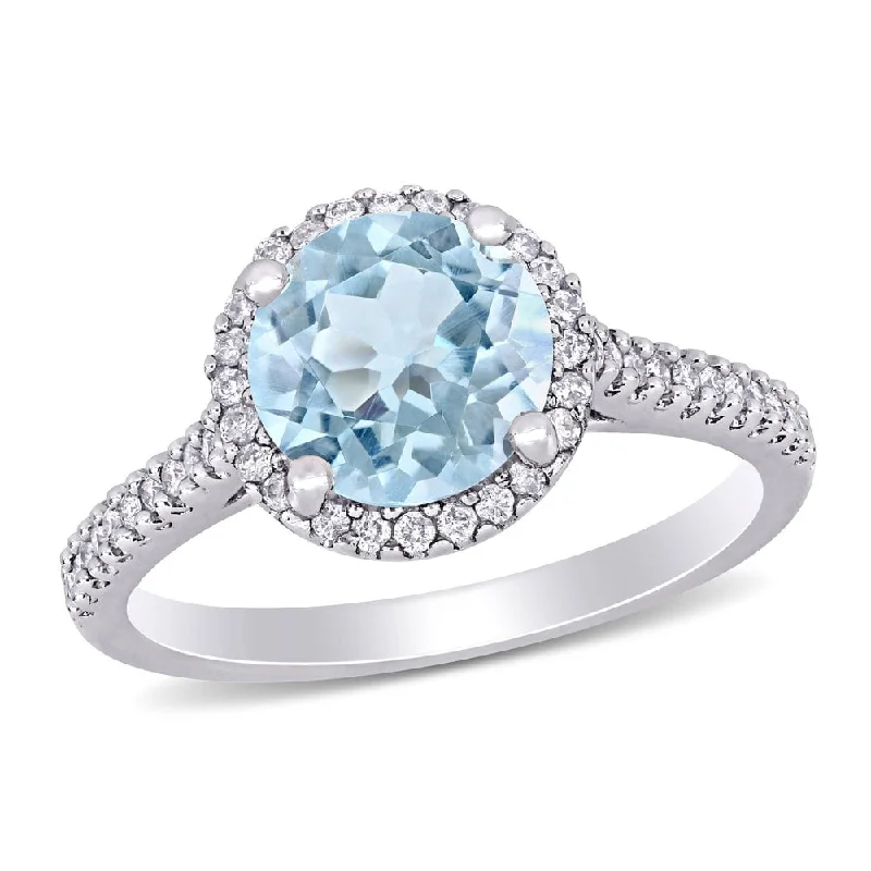 Miadora 14k White Gold Aquamarine & 1/4ct TDW Diamond Halo Engagement Ring