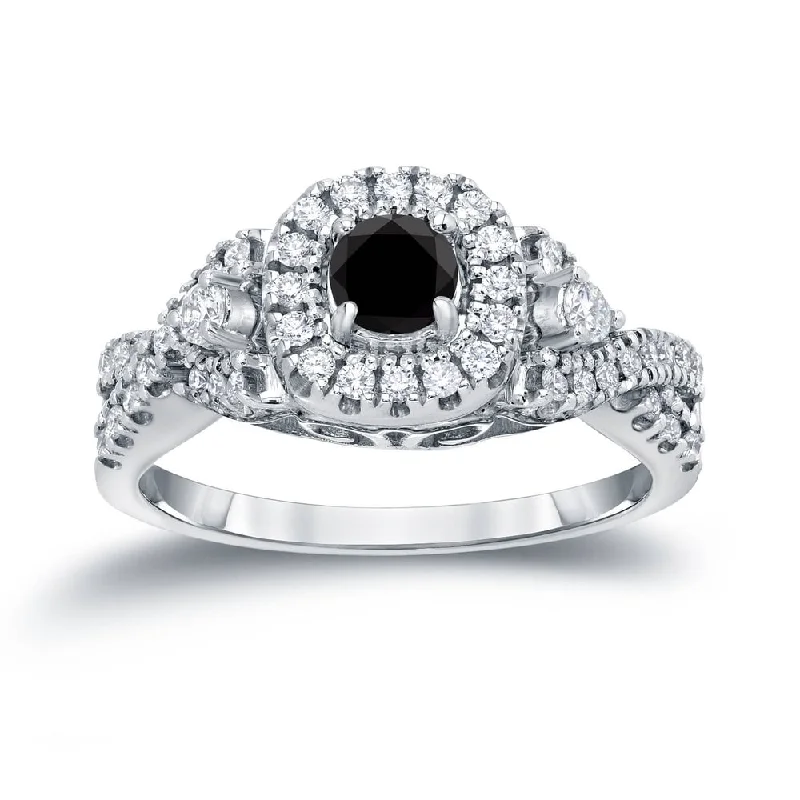 14k Gold Round Infinity Inspired 4/6ct TDW Black Diamond with Halo Engagement Ring