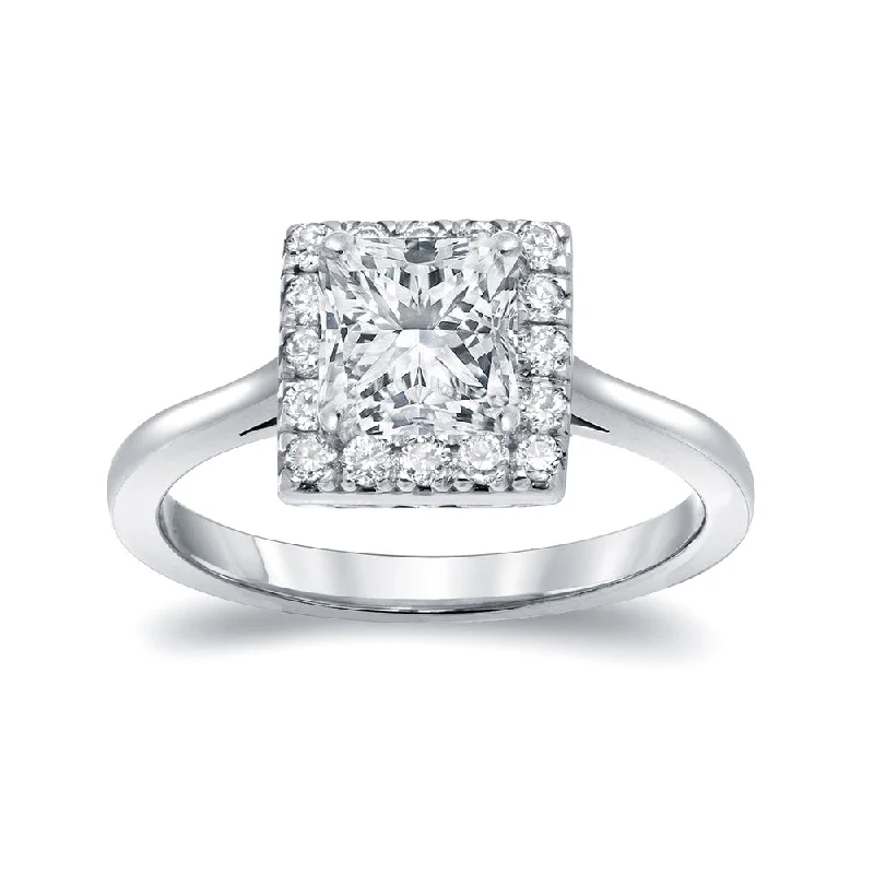 Auriya 14k Gold 1 3/4ctw Square Princess-cut Halo Diamond Engagement Ring