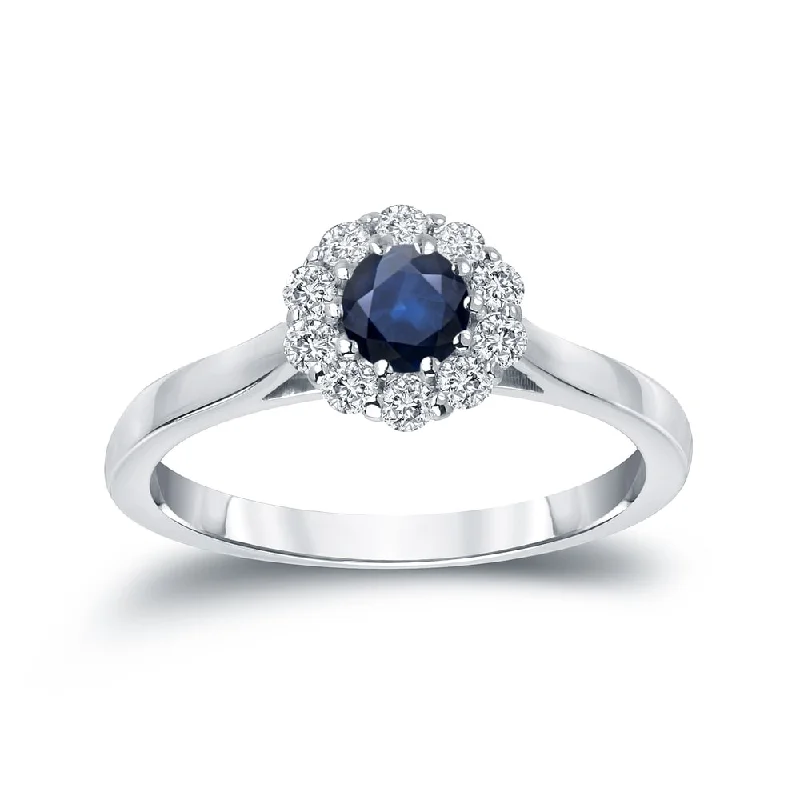 Auriya Round 1/3ct Blue Sapphire and 1/5ct TDW Halo Diamond Engagement Ring 14K Gold