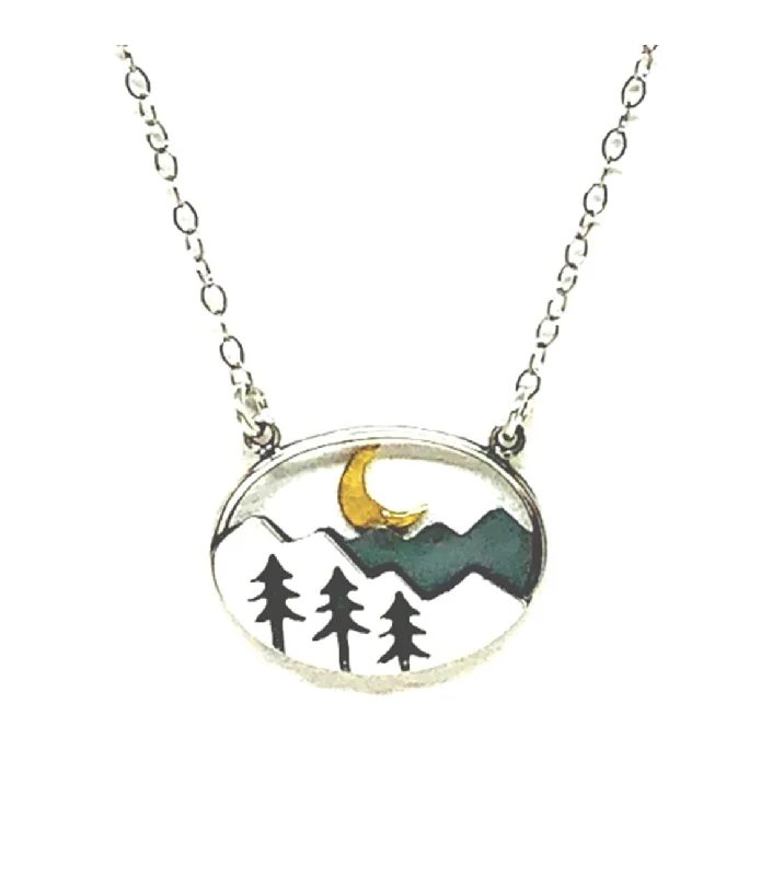 Tree, Moon, and Mountain Charm Necklace: Sterling Silver (NCSP48TRMN)