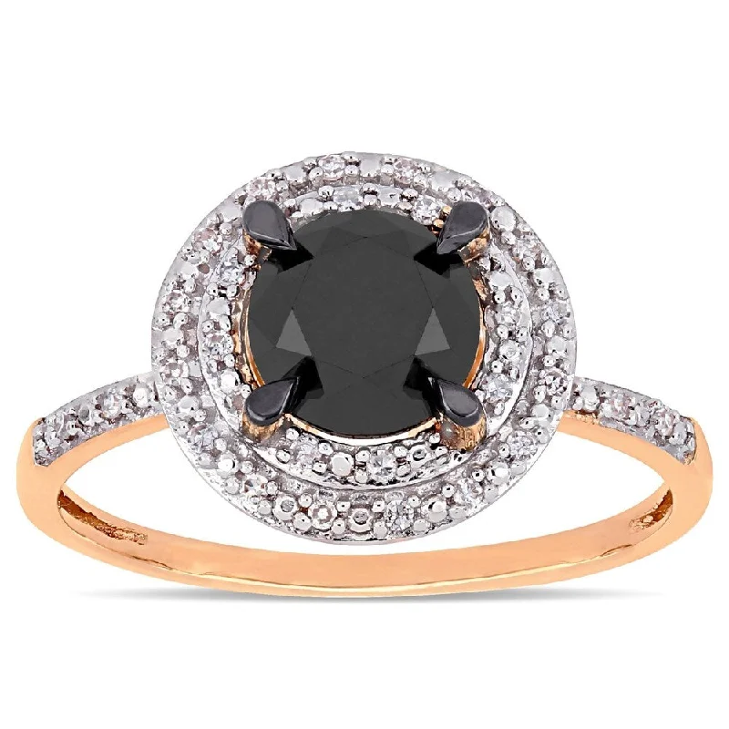 Miadora 14k Rose Gold 1 5/8ct TDW Black and White Diamond Double Halo Engagement Ring