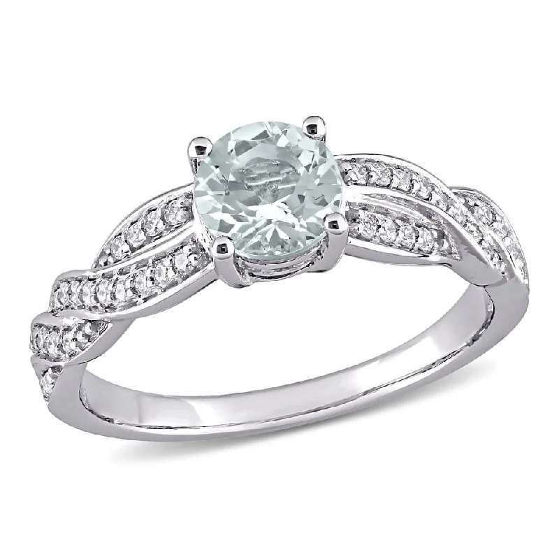 Miadora 14k White Gold Aquamarine and 1/4ct TDW Diamond Crossover Engagement Ring