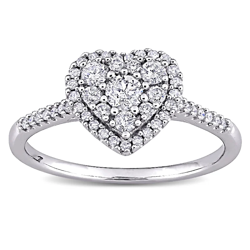 Miadora 10k White Gold 1/2ct TDW Diamond Composite Heart Halo Engagement Ring