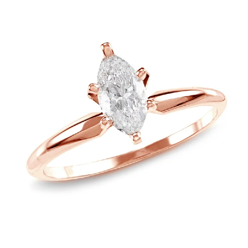 Auriya 14k Rose Gold 1ctw Marquise-cut Solitaire Diamond Engagement Ring