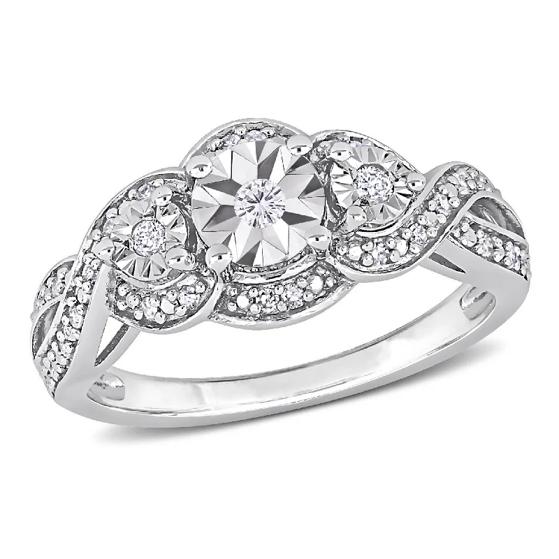 Miadora 1/5ct TDW Diamond 3-Stone Halo Infinity Crossover Engagement Ring in Sterling Silver