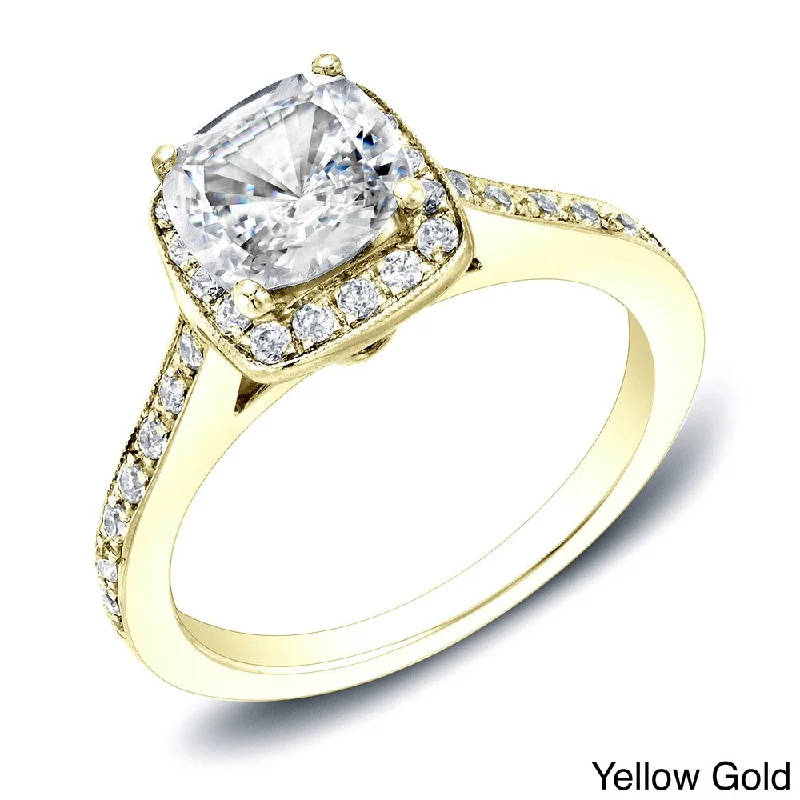 Auriya 14k Gold 2ctw Cushion-cut Halo Diamond Engagement Ring Certified