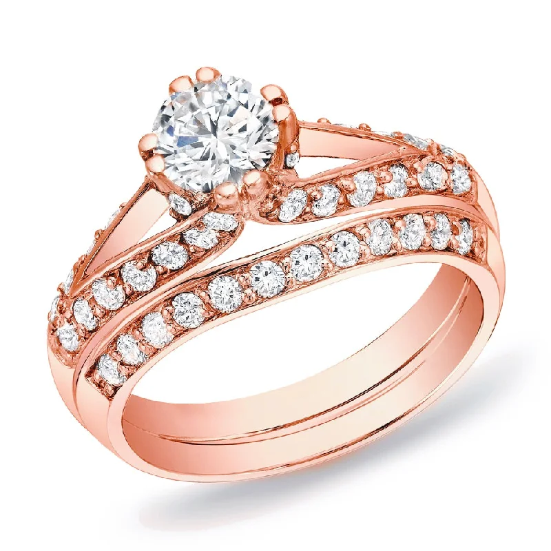 Auriya 14k Rose Gold 1 1/4ctw Unique Round Diamond Engagement Ring Set