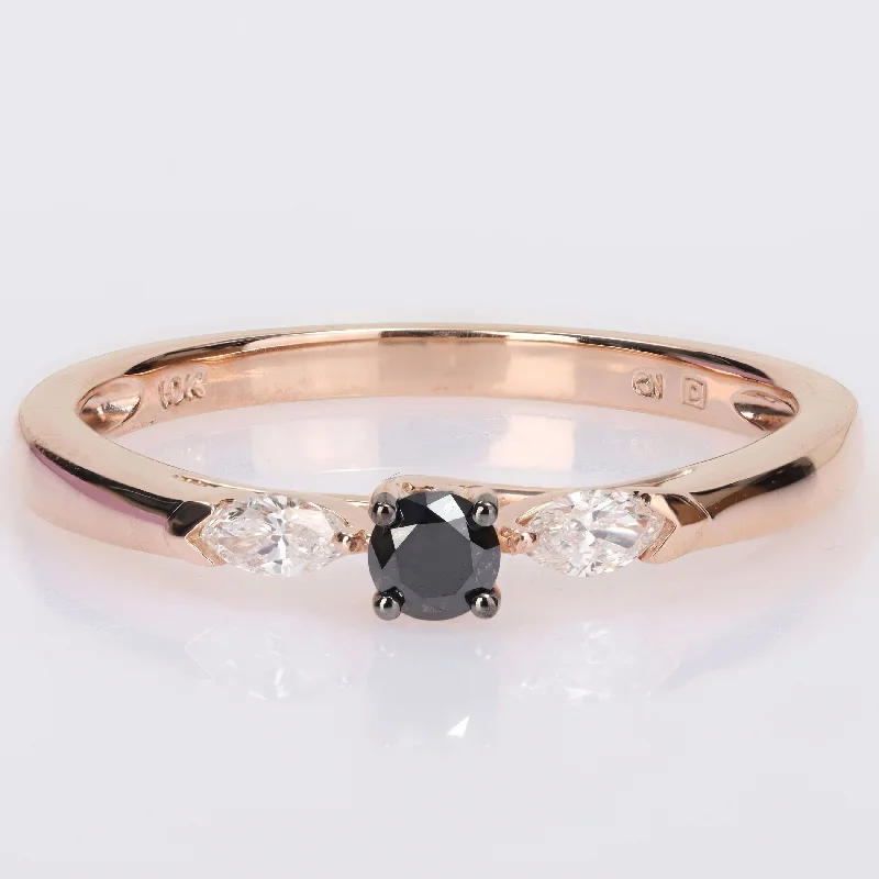 Miadora 10k Rose Gold 1/4ct TDW Black and White Diamond 3-Stone Engagement Ring