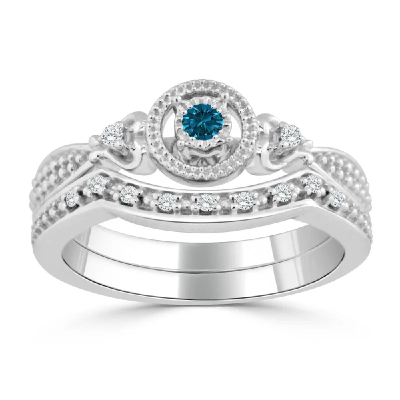 Auriya Round 1/4ctw Blue Diamond Engagement Ring Set 14k Gold