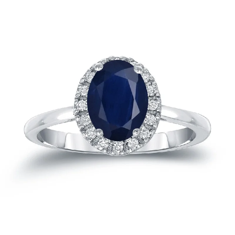 Platinum 1ct Sapphire Oval and 1/8ct TDW Diamond Halo Engagement Ring