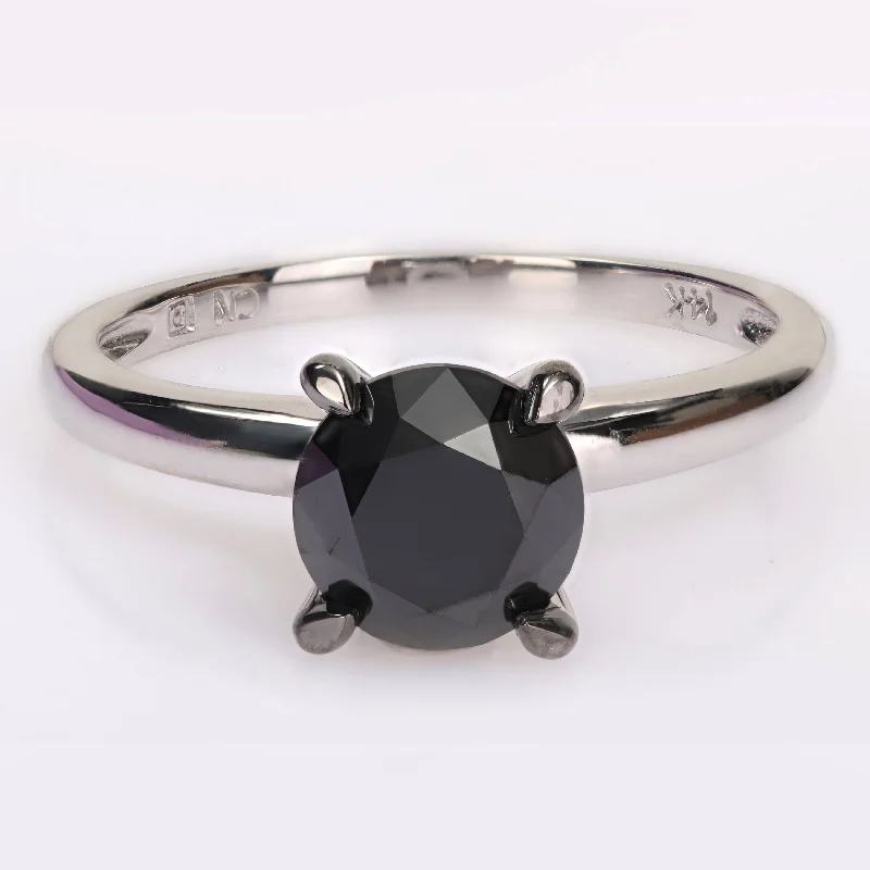 Miadora 3ct TDW Black Diamond Solitaire Engagement Ring in 14k White Gold