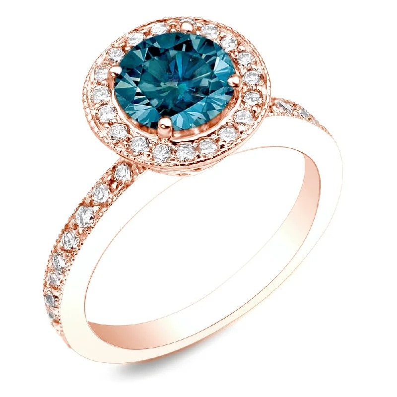 Auriya 1ctw Halo Blue Diamond Engagement Ring 14k Rose Gold