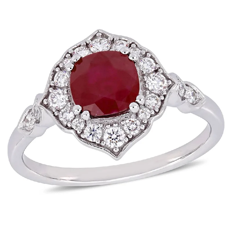 Miadora 14k White gold Ruby and 1/3ct TDW Diamond Halo Engagement Ring